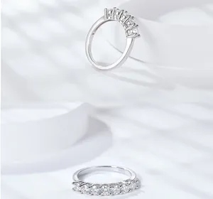 Detailed views of 925 sterling silver ring with seven rows of Moissanite stones