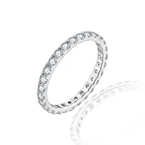 S925 Sterlingsilber 2mm Rund Moissanit Eternity Ring Für Damen Minimalistisch Stapelbarer Hochzeitsring Mit GRA Zertifikat