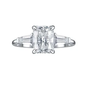 Luxe Radiant Slijpvorm Moissaniet Ring 925 Sterling Zilver 18K Verguld Drie Stenen Baguette Zijstenen Verloving Bruiloft Sieraden GRA