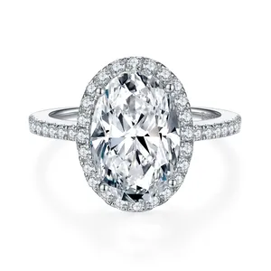 925 Sterlingsilber Moissanit Ring Ovaler Schliff Für Damen 18K Vergoldet Halo Fassung Zirkonia Verlobung Hochzeit Schmuck GRA
