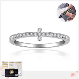 Minimalist 925 Sterling Silver Moissanite Cross Eternity Ring For Women D Color Round Cut Stackable Band Fashion Finger Ring
