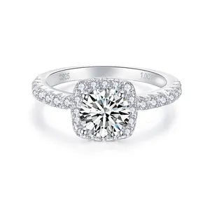 D Color Moissanite Engagement Ring For Women 925 Sterling Silver Square Halo Wedding Ring 3 Carat Promise Ring Jewelry GRA