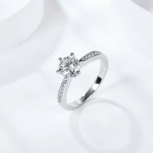Elegant 925 sterling silver moissanite ring with six-prong crown setting for women