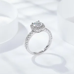3 carat D color moissanite halo engagement ring in sterling silver