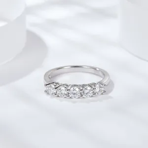 Elegant 925 sterling silver ring featuring five brilliant D color moissanite stones