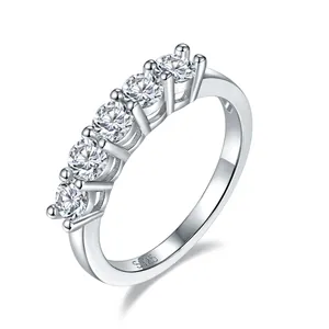 Elegant 925 sterling silver five-stone moissanite ring with a brilliant white finish