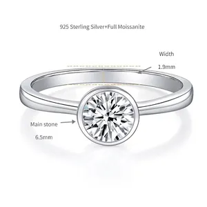 Dettagli anello in argento 925 con moissanite da 6,5 mm e fascia larga 1,9 mm