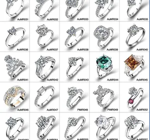 Kollektion von moosiniten Ringen aus 18K vergoldetem Silber mit verschiedenen Schliffen