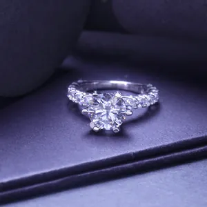 Elegant luxury 3-carat moissanite ring with a brilliant round cut and six-prong setting
