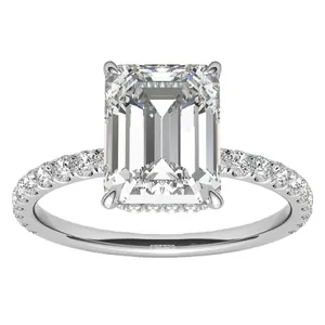 Luxurious Emerald Cut Moissanite Ring S925 Sterling Silver Engagement Band For Women Pave Setting Wedding Jewelry With GRA