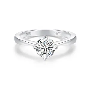Klassischer Vier-Krappen-Moissanit-Ring Für Damen 925 Silber 18K Gold Plattiert Runder Schliff Verlobung Ring Mit GRA-Zertifikat