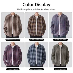 Men's casual Japanese style plaid long-sleeve shirt jacket available in six color options