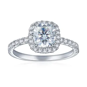 GRA Bague Moissanite Taille Coussin 6x7mm pour Femmes Argent Sterling 925 Plaqué Or Blanc 18K Bague Mariage Fiancée Bijoux