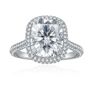 Anillo de Moissanita de 5 Quilates Corte Cojín Color D Plata de Ley 925 Chapado en Oro Blanco de 18k Anillo de Compromiso Con Certificado GRA