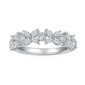 Marquise Cut Moissanite Ring 925 Sterling Silver Plated 18K White Gold Lucky Four-Leaf Clover Eternity Band GRA For Women
