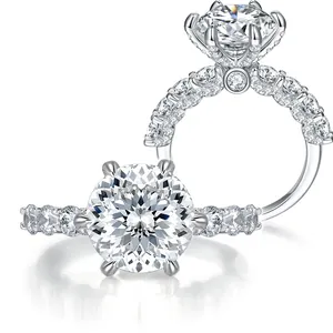 Anello Moissanite GRA per Donna in Argento Sterling 925 Taglio Fuochi d Artificio Pave Strass Anello di Fidanzamento Gioielli