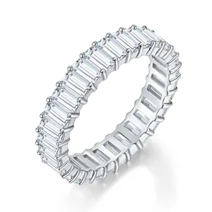 925 Sterling Silver Eternity Ring Emerald Cut D Color 2*4mm Moissanite Band For Women Engagement Wedding Band Jewelry With GRA Certificate