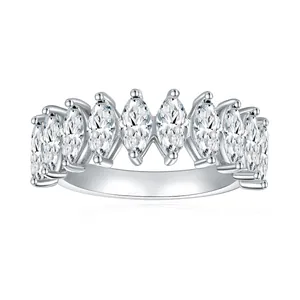 GRA Moissanite Marquise Cut Half Eternity Ring S925 Sterling Silver 18K Gold Plated Row Ring Engagement Wedding Band For Women