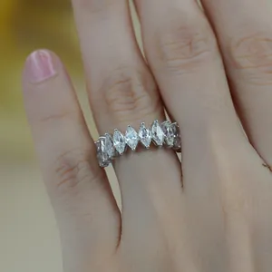 Elegant marquise cut moissanite half-eternity ring in 18k gold plated silver.