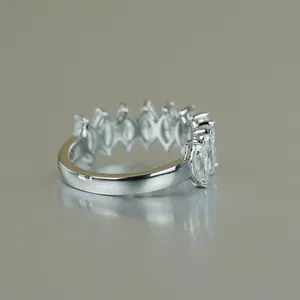 Elegant marquise-cut moissanite half-eternity ring in 18k white gold plated silver