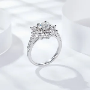 Close-up of 1 carat moissanite sunflower ring in 925 sterling silver detail