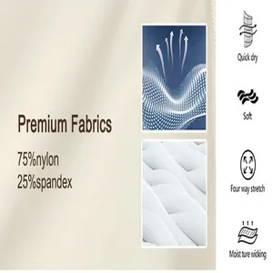 Détail du tissu de robe de yoga de qualité, 75% nylon, 25% élasthanne, séchage rapide