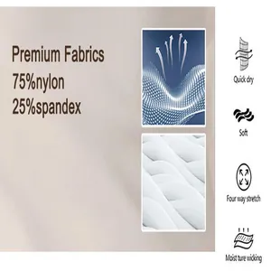 Close-up of breathable fabric texture showing nylon spandex blend and functional icons