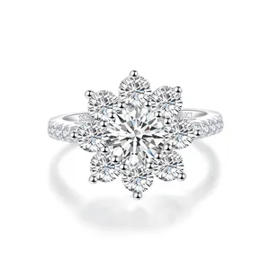 Sunflower Moissanite Wedding Ring 925 Sterling Silver Gold Plated 1 Carat Round Solitaire Engagement Ring For Women GRA Gift Jewelry