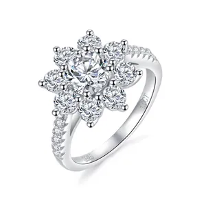 Classic 1.0ct sunflower moissanite engagement ring crafted in 925 sterling silver for women