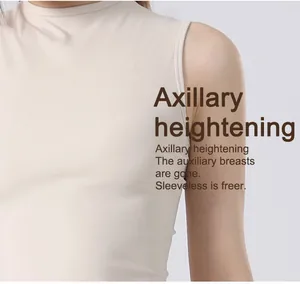 Close-up detail of sleeveless yoga top featuring axillary heightening for a smooth fit
