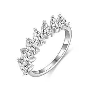 Elegant silver pear-cut moissanite half eternity wedding band with seven 3x4mm stones