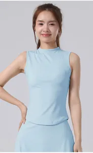 Slim fit light blue sleeveless yoga top for women, quick-dry athletic performance wear.