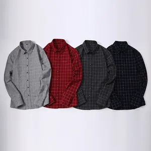 Collection of men's casual flannel plaid long-sleeved shirts in four classic colors