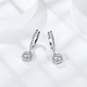 Elegant silver hoop earrings featuring sparkling princess cut moissanite drop stones