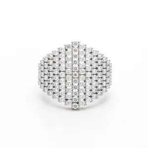 Bague Pavée en Moissanite de Luxe Argent Sterling 925 Plaqué Or 18k Large Losange Incrusté Bijoux Hip Hop Tendance GRA pour Hommes Femmes