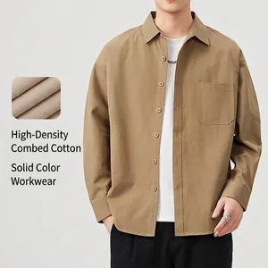 Camicia da lavoro uomo in cotone stile giapponese, vestibilità comoda