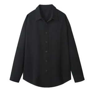 Camicia da uomo in cotone nero retrò a maniche lunghe con taschino e vestibilità oversize