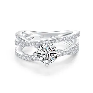 Eleganter Moissanit Ring 925 Sterlingsilber 18K Vergoldet Verflochtenes Band D Farbe Rundschliff Mit GRA Zertifikat Schmuck