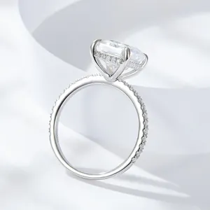 Elegant 4 carat emerald-cut moissanite ring in 925 sterling silver band