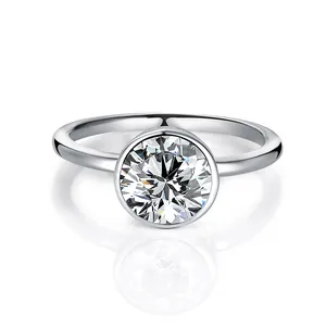 Anillo de Moissanita Redondo Simple Plata de Ley 925 Chapado en Oro Blanco de 18k Engaste de Burbuja para Mujer Con GRA