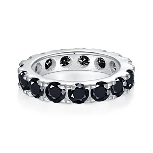 Bague Éternité Hip Hop en Argent Sterling 925 avec Moissanite Noire Ronde Sertie Certificat GRA Bijoux Unisexe Cadeau