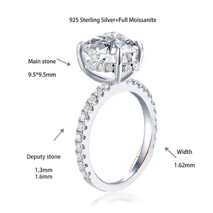 Detalle de anillo de compromiso moissanite corazón 9,5 mm con medidas de la banda