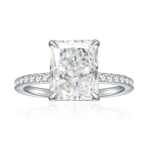 Anello di Fidanzamento in Moissanite Taglio Ghiaccio Argento Sterling 925 Placcato Oro 18k Rettangolare Strass Gioielli da Sposa Con GRA da Donna