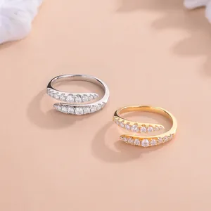Elegantes anillos abiertos de moissanita de doble fila chapados en plata y oro
