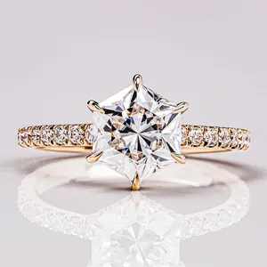 Hexagonal Moissanite Ring 925 Sterling Silver 18K Gold Plated Luxury Pave Engagement Band For Women Anniversary Jewelry With GRA