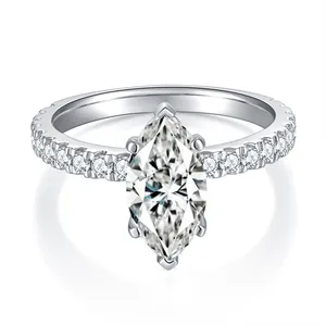 Anillo de Moissanita GRA Corte Marquesa de Plata de Ley 925 Anillo Chapado en Oro Diamante de Laboratorio Anillo de Compromiso para Mujer
