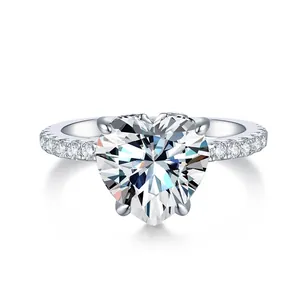Anillo de Compromiso de Moissanita con Forma de Corazón para Mujer Plata de Ley 925 Chapado en Oro Blanco de 18K Anillo de Novia Con Certificado GRA
