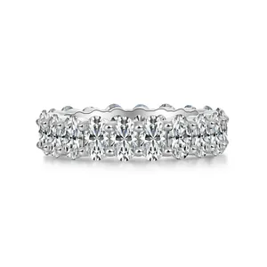 Oval Cut Moissanite Eternity Ring 925 Sterling Silver 18K Gold Plated Full Diamond Wedding Ring For Women Jewelry GRA Certificate