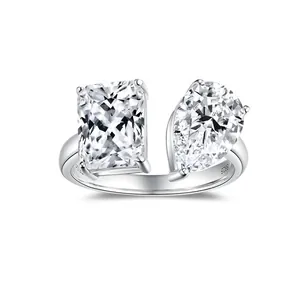 Verstellbarer 925er Silber Moissanit-Ring mit Birnen- und Smaragdschliff Steinen