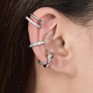 Clip per Osso dell'Orecchio in Argento Sterling 925 con Moissanite Minimalista Coreano per Donna Ear Cuff Impilabile Senza Piercing Certificato GRA